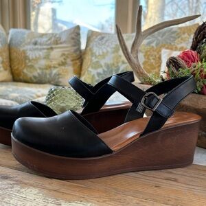 Black Leather Wedge Sandals